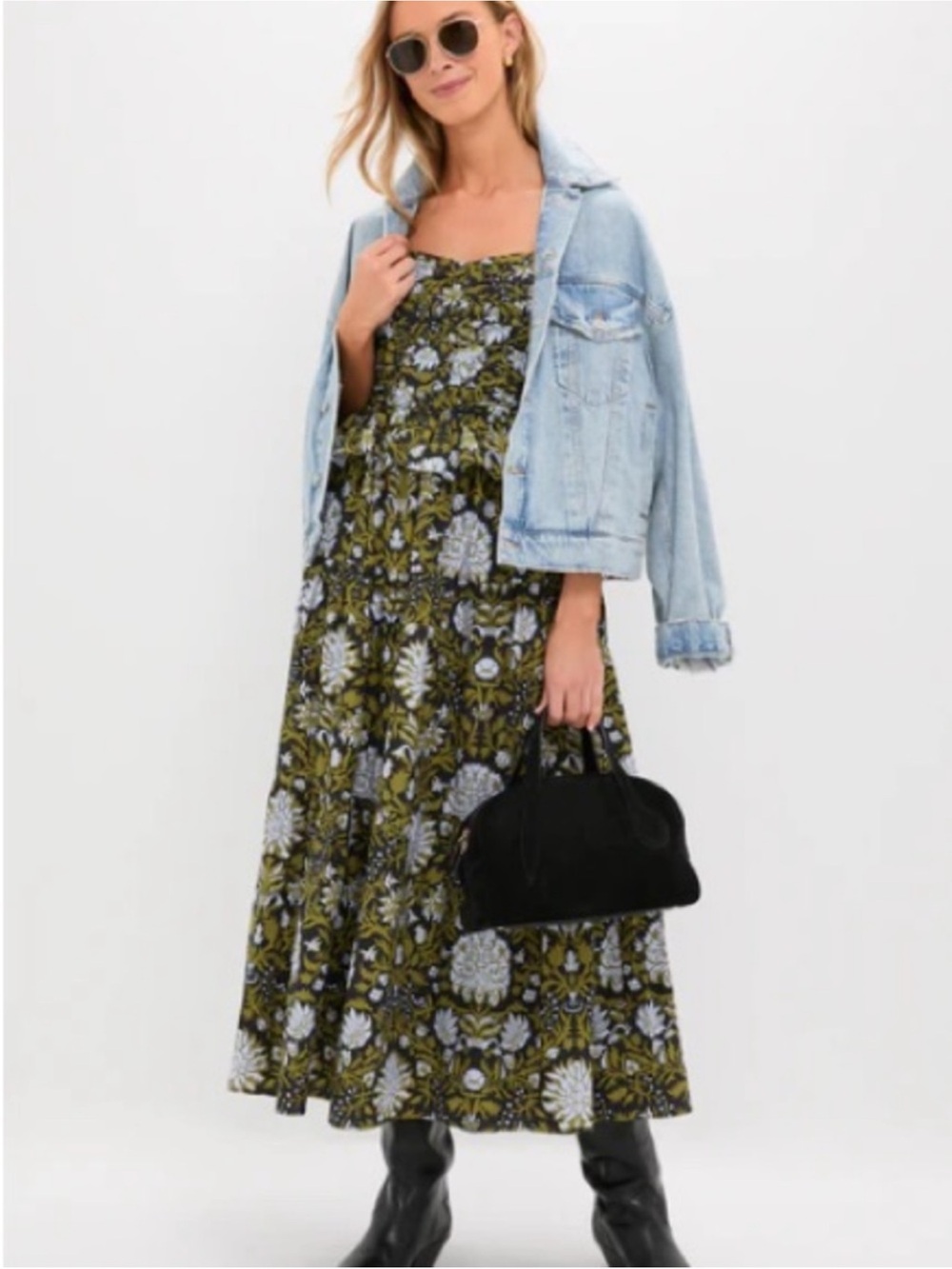 Tuckernuck Floral Tiered Maxi Dress in Olive Green